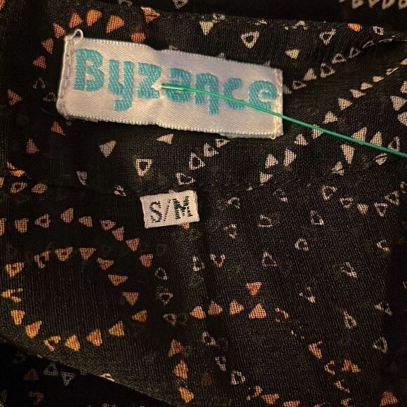 Byzance s/m black sheer blouse with multi colored triangle pattern-2983 - Picture 3 of 3